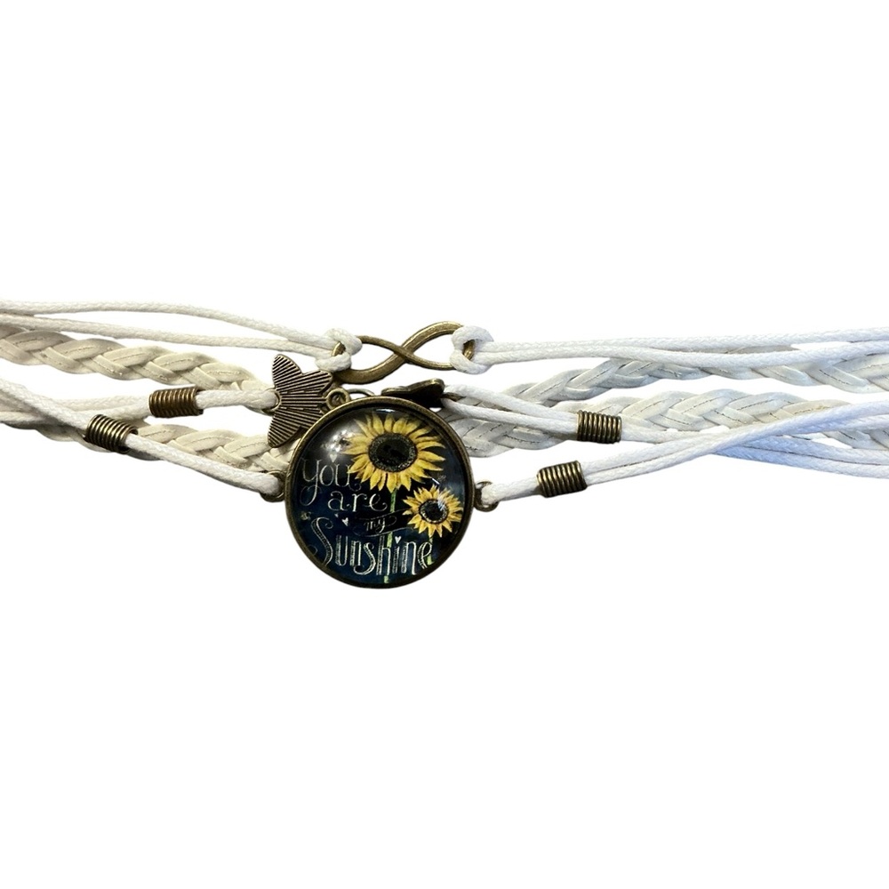 White Braided Bracelet You Are my Sunshine